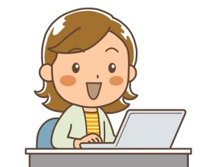 パソコンをみて笑顔になる女性のイラスト