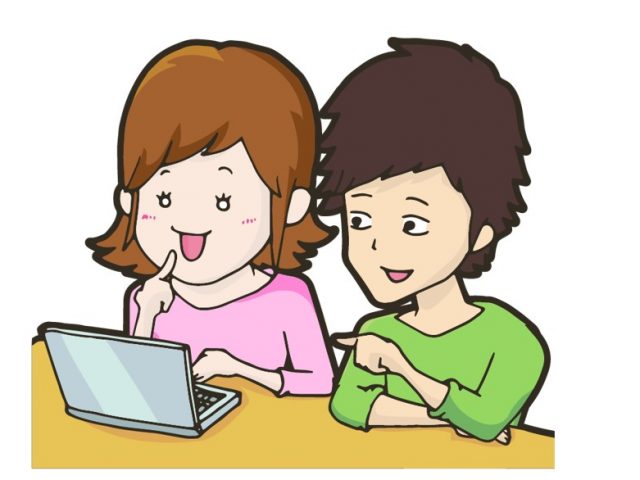 パソコンを見る男性と女性のイラスト