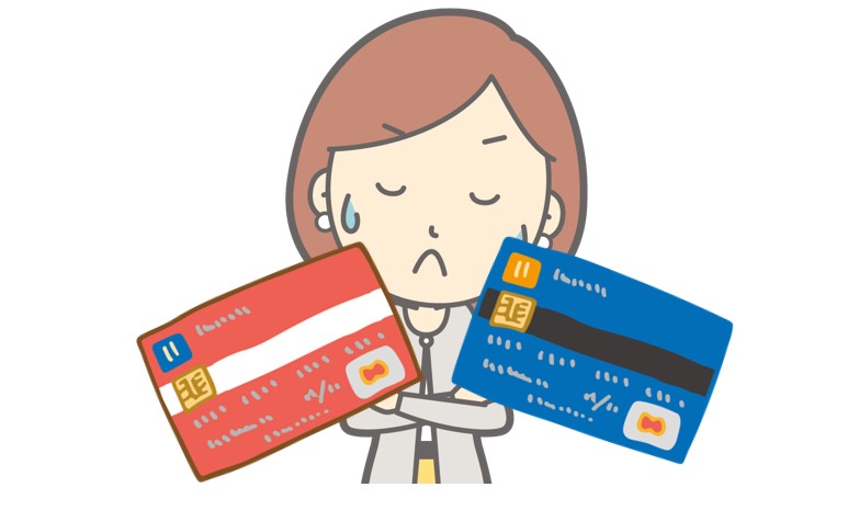 クレジットカード選びに迷う女性のイラスト