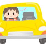 黄色の車に乗る女性のイラスト
