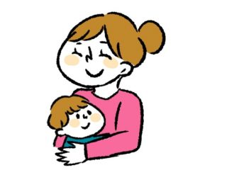 子供を抱っこする笑顔のママのイラスト
